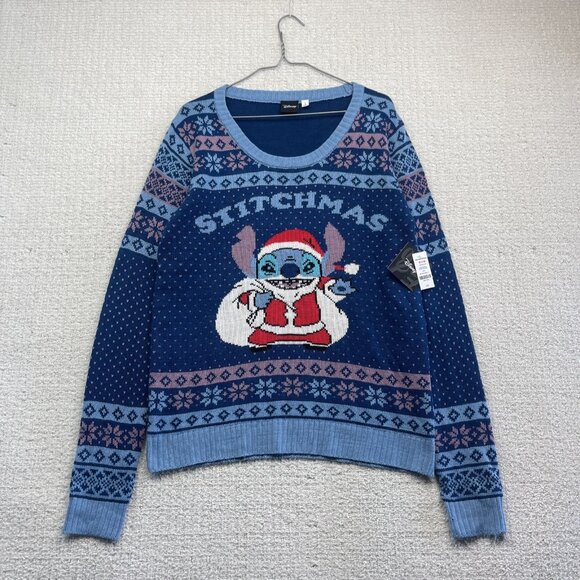Disney Lilo & Stitch Holiday Ugly Stichmas Christmas Knit Sweater Women L Read* - Picture 1 of 16